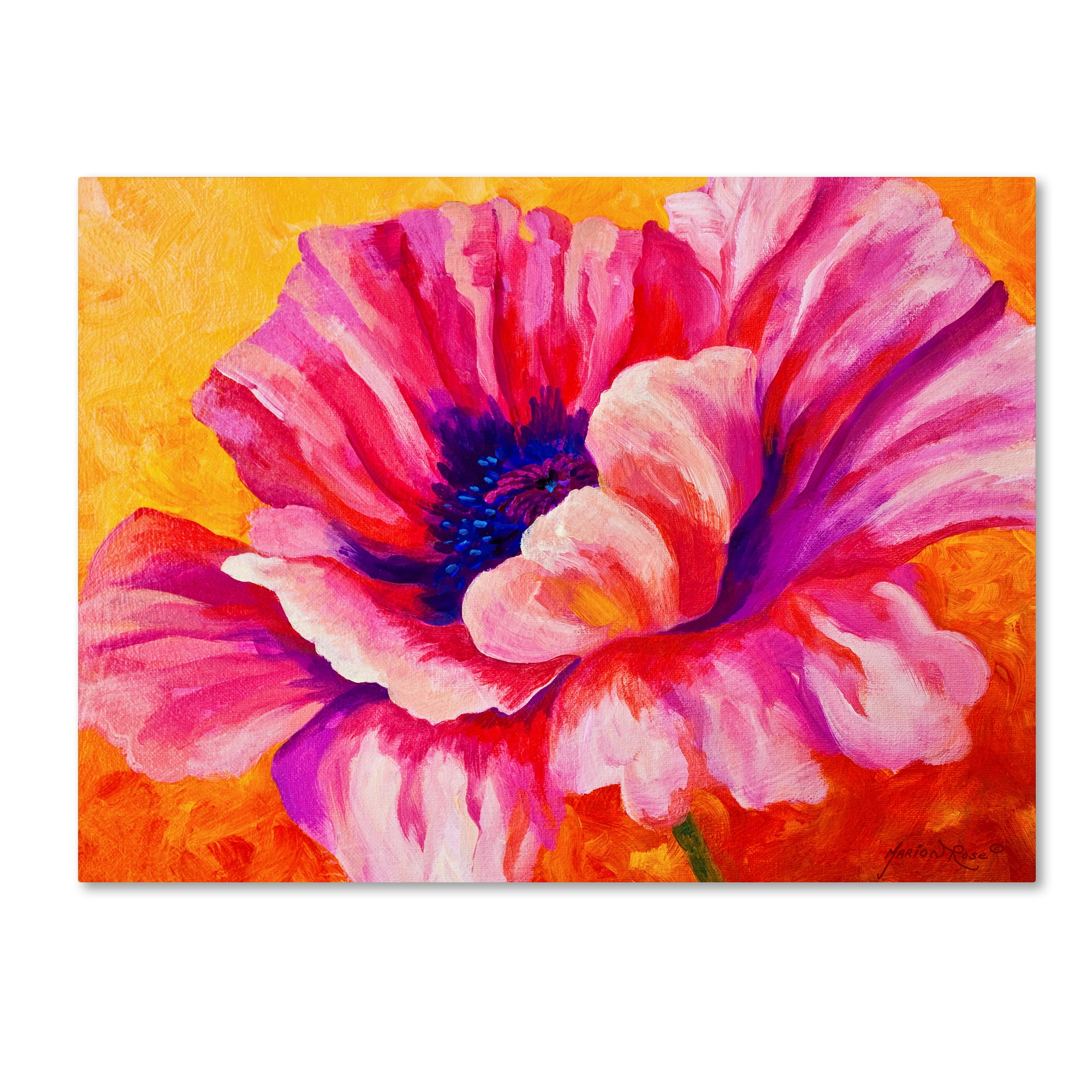 Pink Poppy Floral Mid-Century Modern Canvas Art 35 x 47