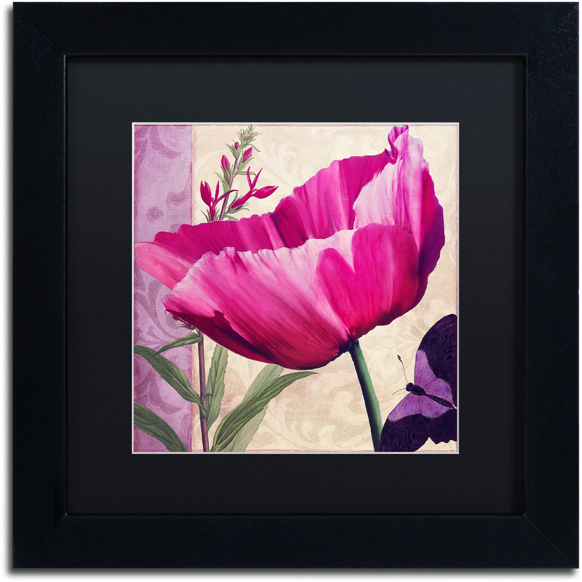 Trademark Fine Art " Pink Poppy I " Canvas Art by Color Bakery Black Matte, Black Frame