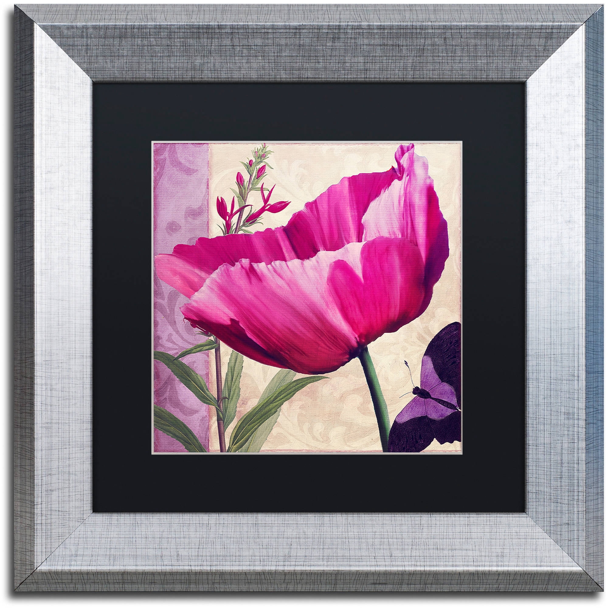 Trademark Fine Art " Pink Poppy I " Canvas Art by Color Bakery Black Matte, Silver Frame
