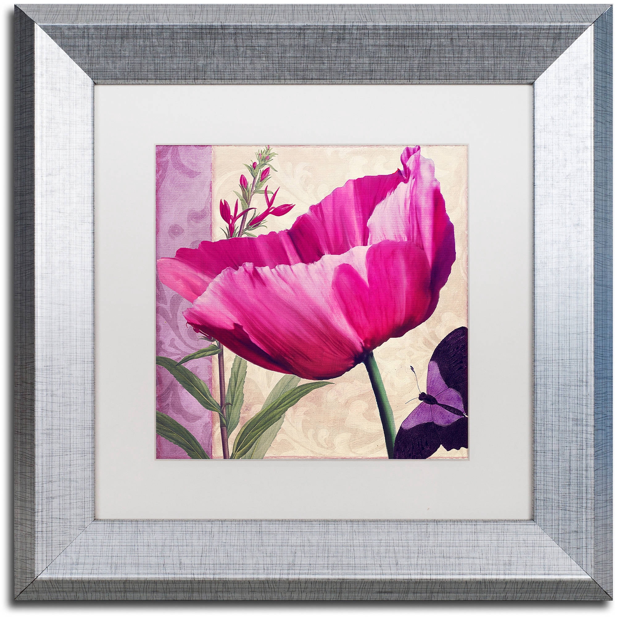 Trademark Fine Art " Pink Poppy I " Canvas Art by Color Bakery White Matte, Silver Frame