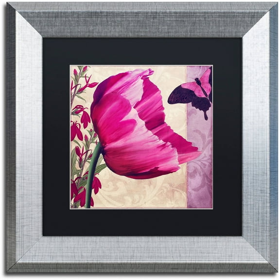 Trademark Fine Art " Pink Poppy II " Canvas Art by Color Bakery Black Matte, Silver Frame