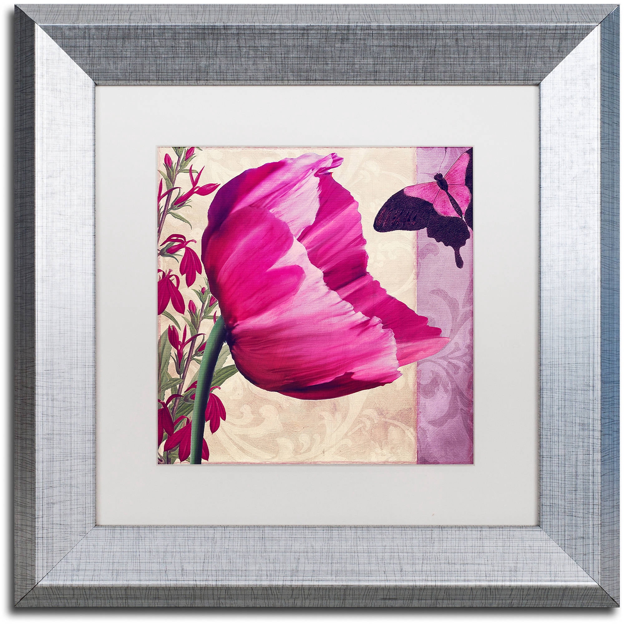 Trademark Fine Art " Pink Poppy II " Canvas Art by Color Bakery White Matte, Silver Frame