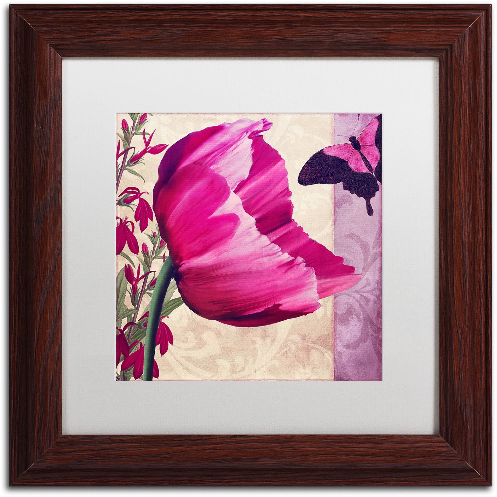 Trademark Fine Art " Pink Poppy II " Canvas Art by Color Bakery White Matte, Wood Frame