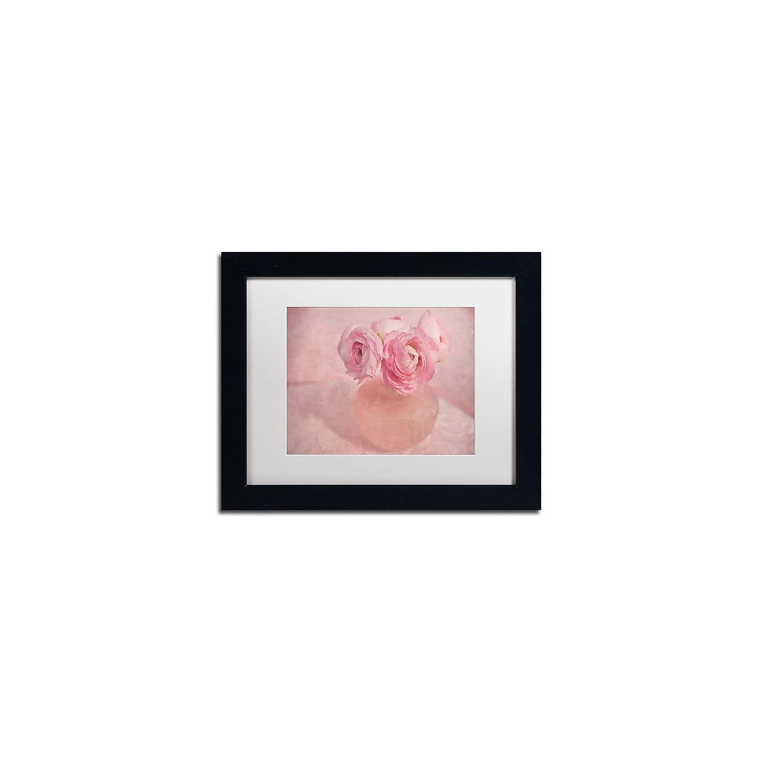Pink Ranunculus Bouquet Framed Canvas Art with Black Frame