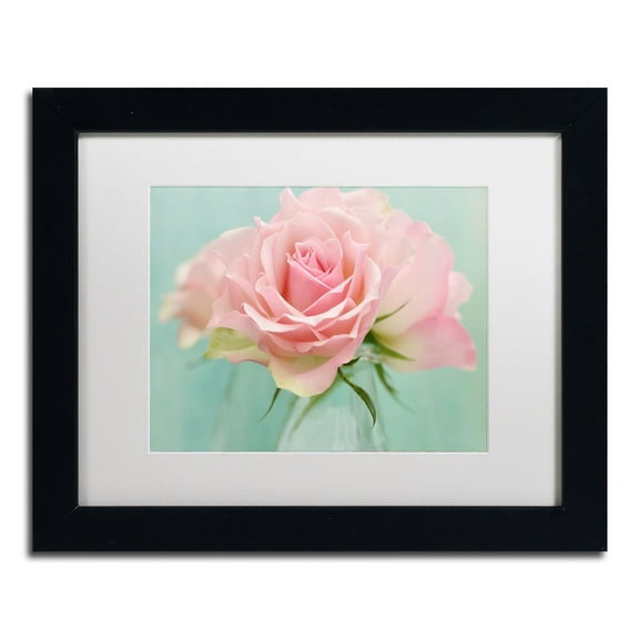 Trademark Fine Art 'Pink Roses' Canvas Art by Cora Niele, White Matte, Black Frame