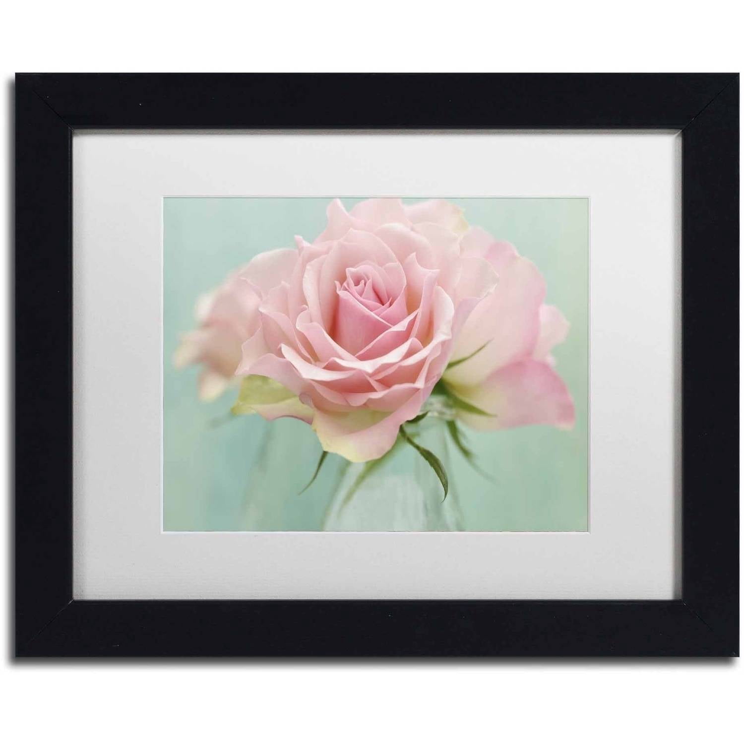 Trademark Fine Art 'Pink Roses' Canvas Art by Cora Niele, White Matte, Black Frame