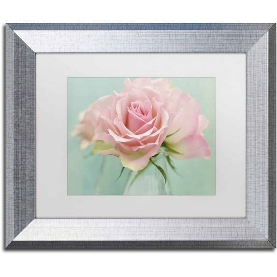 Trademark Fine Art 'Pink Roses' Canvas Art by Cora Niele, White Matte, Silver Frame