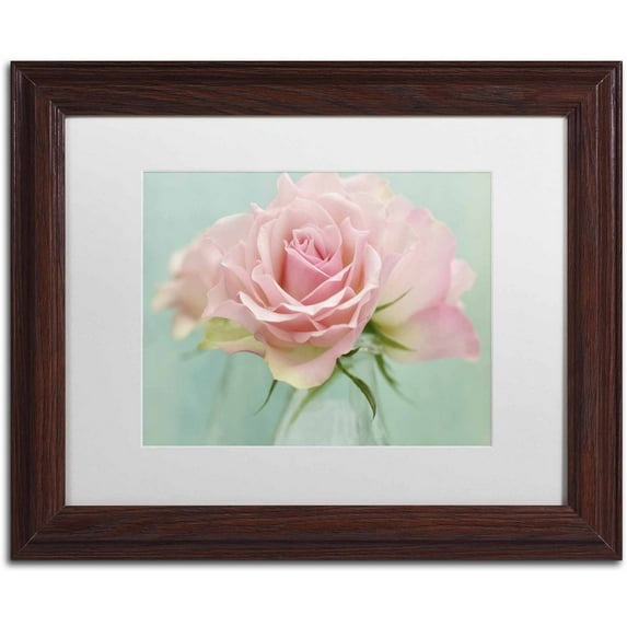 Trademark Fine Art 'Pink Roses' Canvas Art by Cora Niele, White Matte, Wood Frame