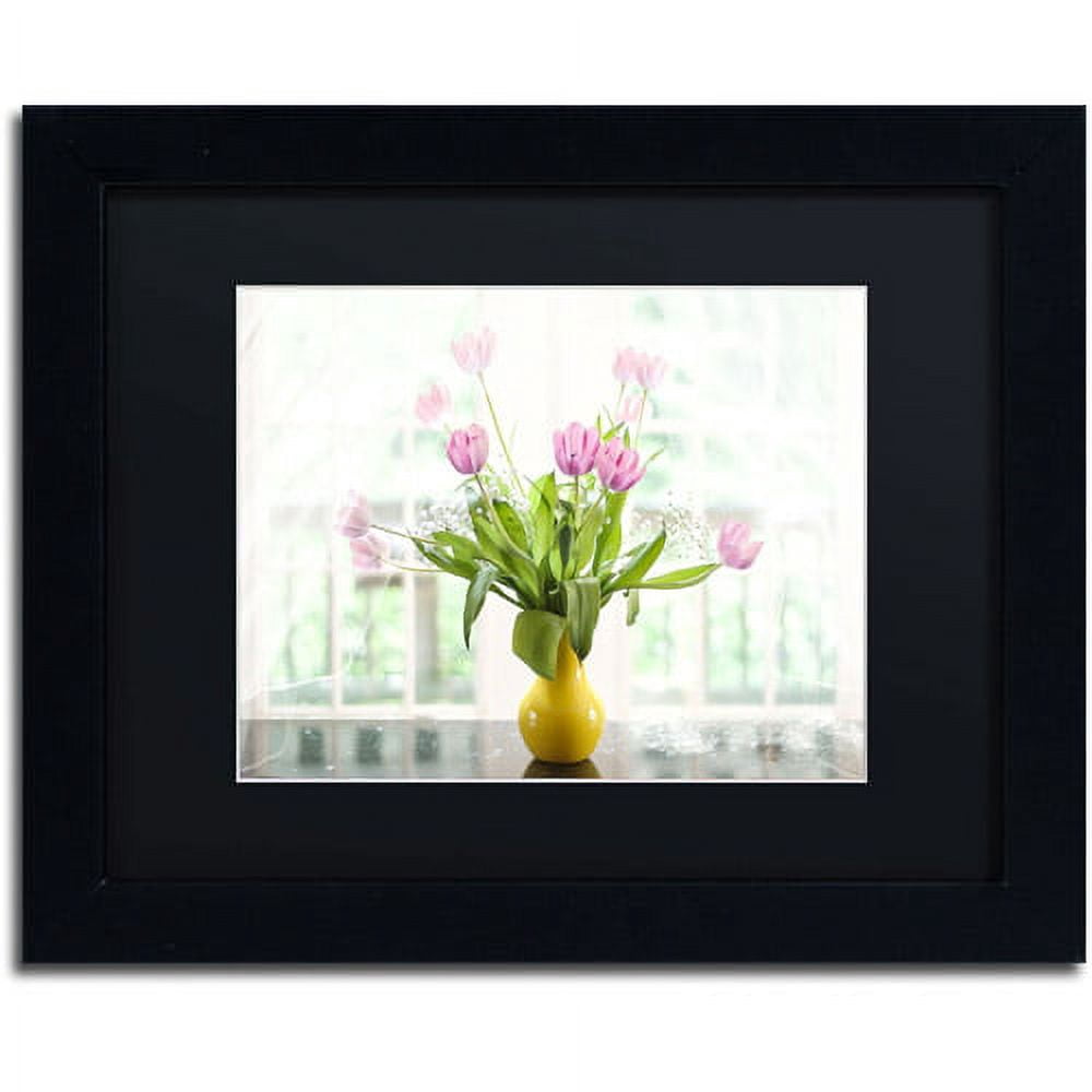 Trademark Fine Art "Pink Tulips in the Window" Canvas Art by Lois Bryan, Black Mat, Black Frame