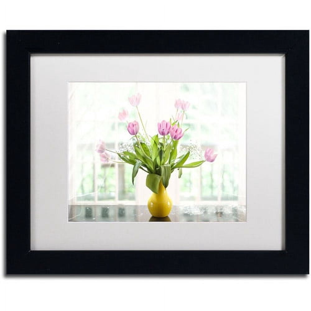 Trademark Fine Art "Pink Tulips in the Window" Canvas Art by Lois Bryan, White Mat, Black Frame