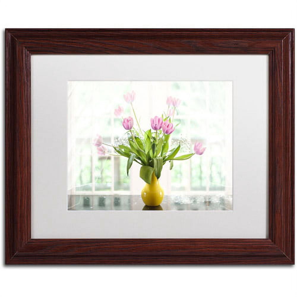 Trademark Fine Art "Pink Tulips in the Window" Canvas Art by Lois Bryan, White Mat, Wood Frame