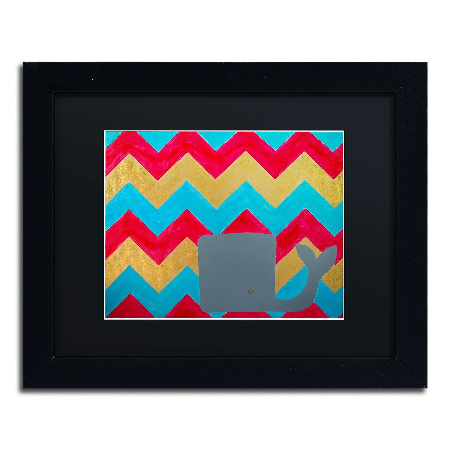 Trademark Fine Art "Pink and Gold Whale Chevron" Canvas Art by Nicole Dietz, Black Matte, Black Frame
