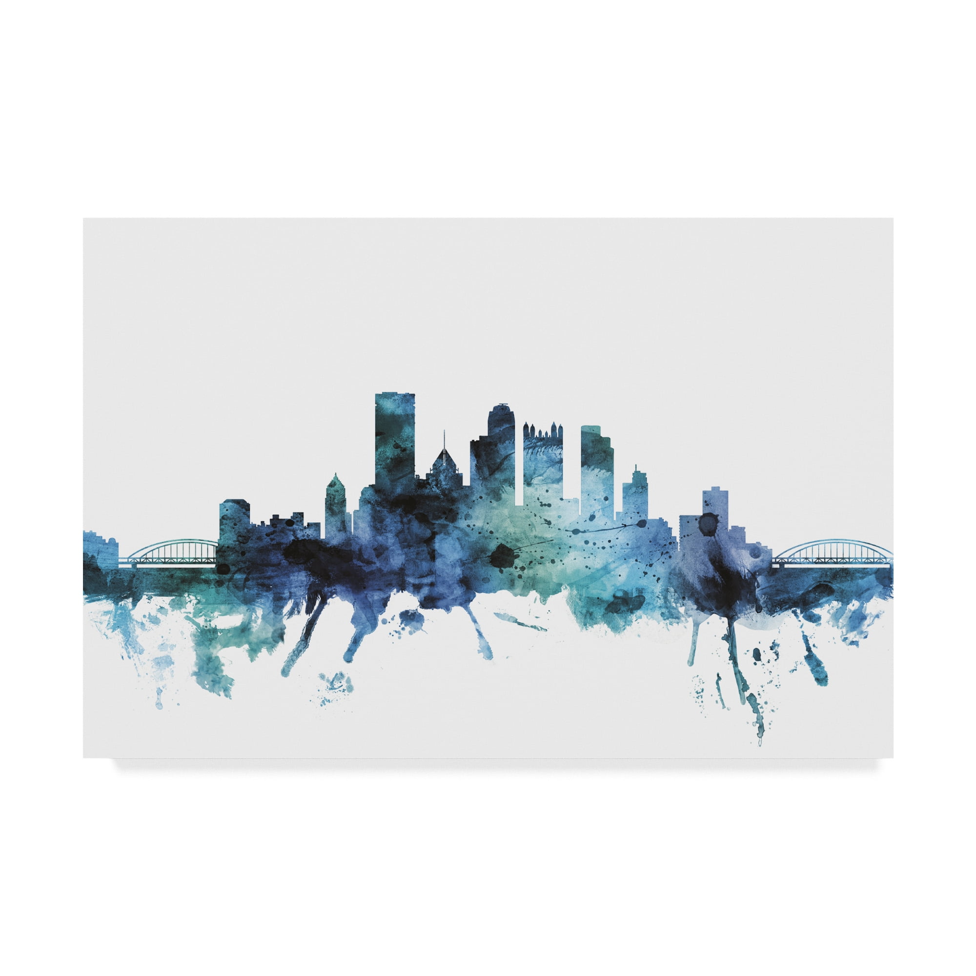 Trademark Fine Art 'Pittsburgh Blue Teal Skyline' Canvas Art by Michael Tompsett