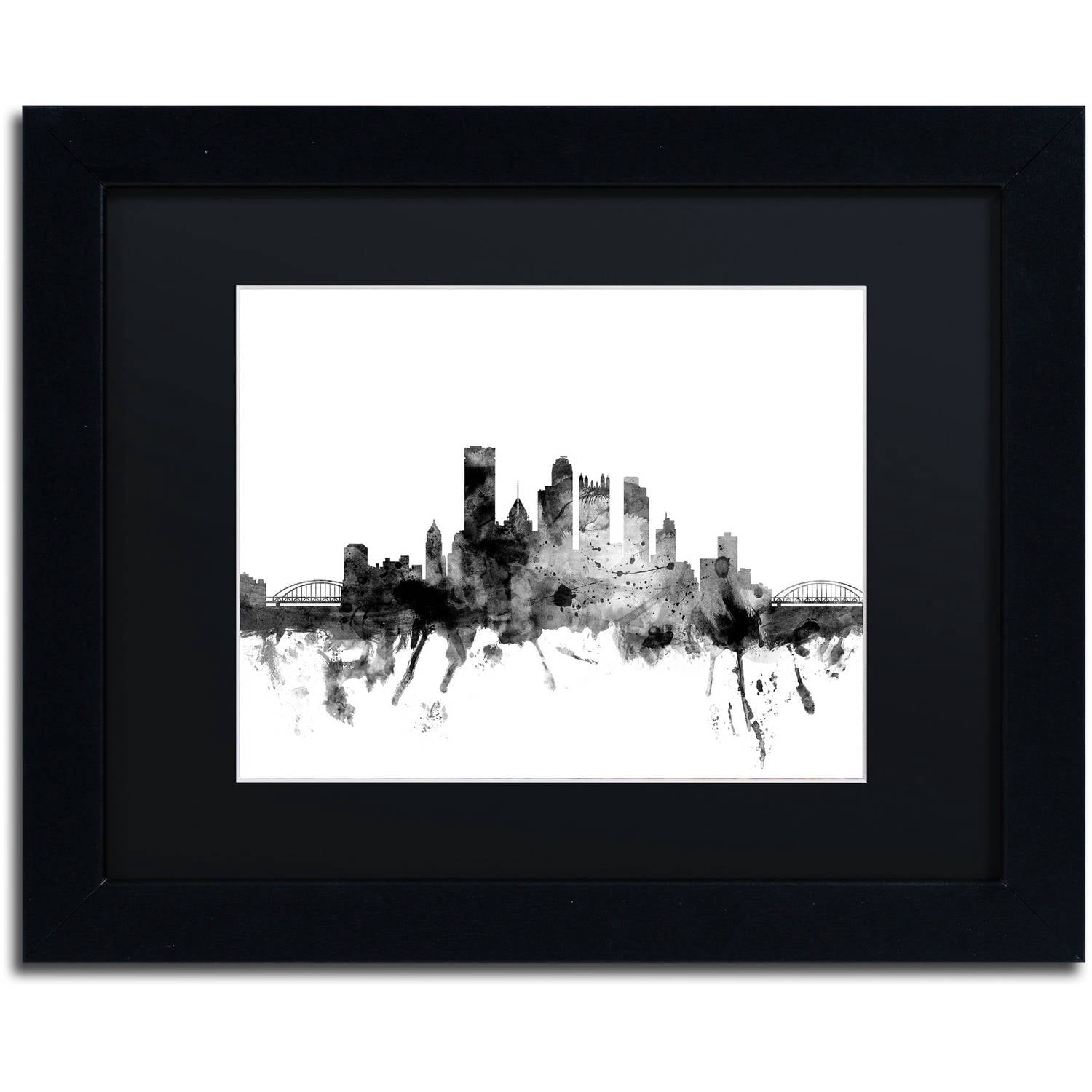 Trademark Fine Art "Pittsburgh PA Skyline B&W" Canvas Art by Michael Tompsett, Black Matte, Black Frame