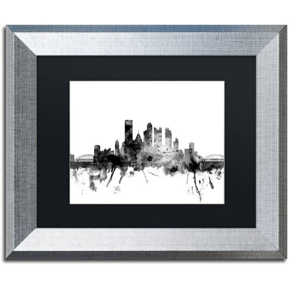 Trademark Fine Art "Pittsburgh PA Skyline B&W" Canvas Art by Michael Tompsett, Black Matte, Silver Frame