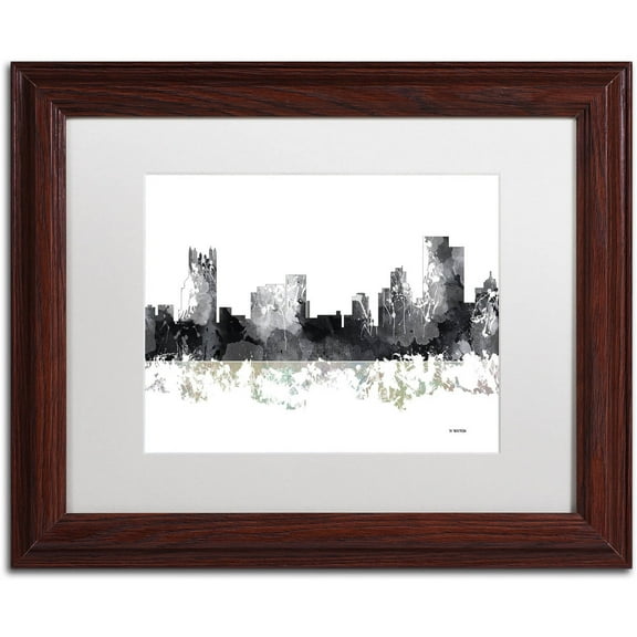 Trademark Fine Art "Pittsburgh PA Skyline BG-1" Canvas Art by Marlene Watson, White Matte, Wood Frame