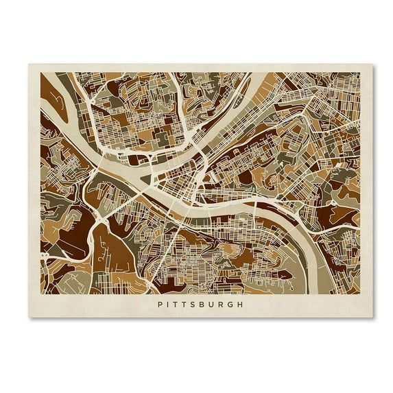 Trademark Fine Art "Pittsburgh Pennsylvania Street Map" Canvas Art by Michael Tompsett