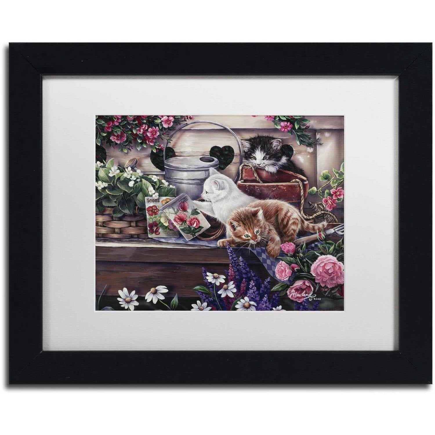 Trademark Fine Art 'Playful Kittens' Canvas Art by Jenny Newland, White Matte, Black Frame