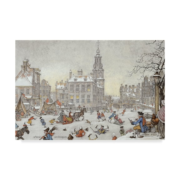 Trademark Fine Art 'Playing On The Ice' Canvas Art by Anton Pieck
