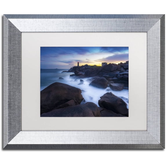 Trademark Fine Art "Ploumanac'h Between Night and Day" Canvas Art by Mathieu Rivrin, White Matte, Silver Frame