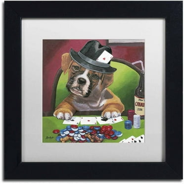 Trademark Fine Art 'Poker Dogs 2' Canvas Art by Jenny Newland, White Matte, Black Frame