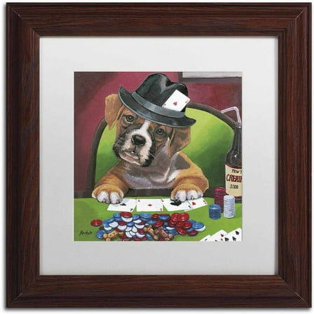 Trademark Fine Art 'Poker Dogs 2' Canvas Art by Jenny Newland, White Matte, Wood Frame