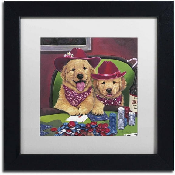 Trademark Fine Art 'Poker Dogs' Canvas Art by Jenny Newland, White Matte, Black Frame