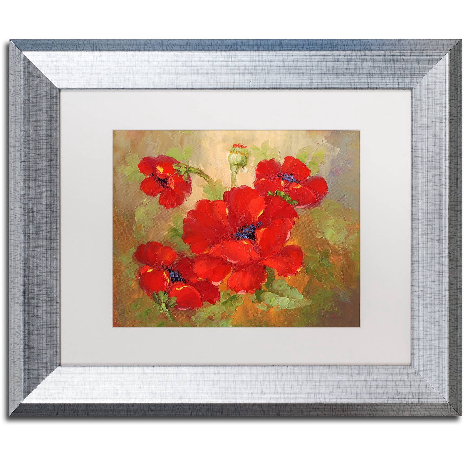 Trademark Fine Art "Poppies" Canvas Art by Rio White Matte, Silver Frame