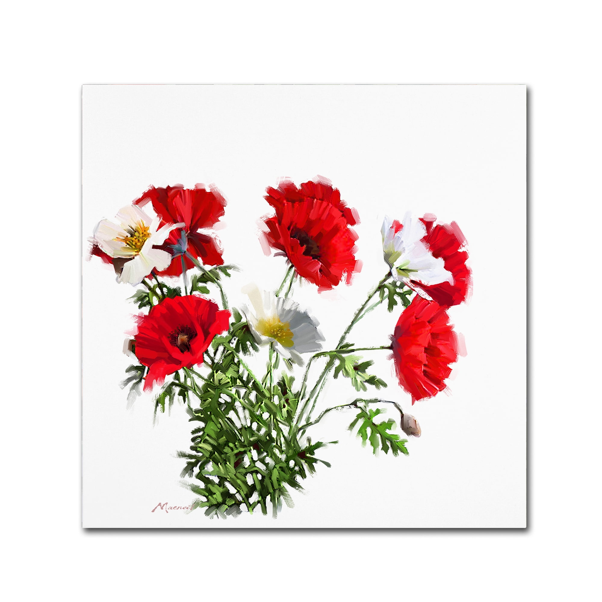 Modern Red and White Poppies Canvas Wall Art