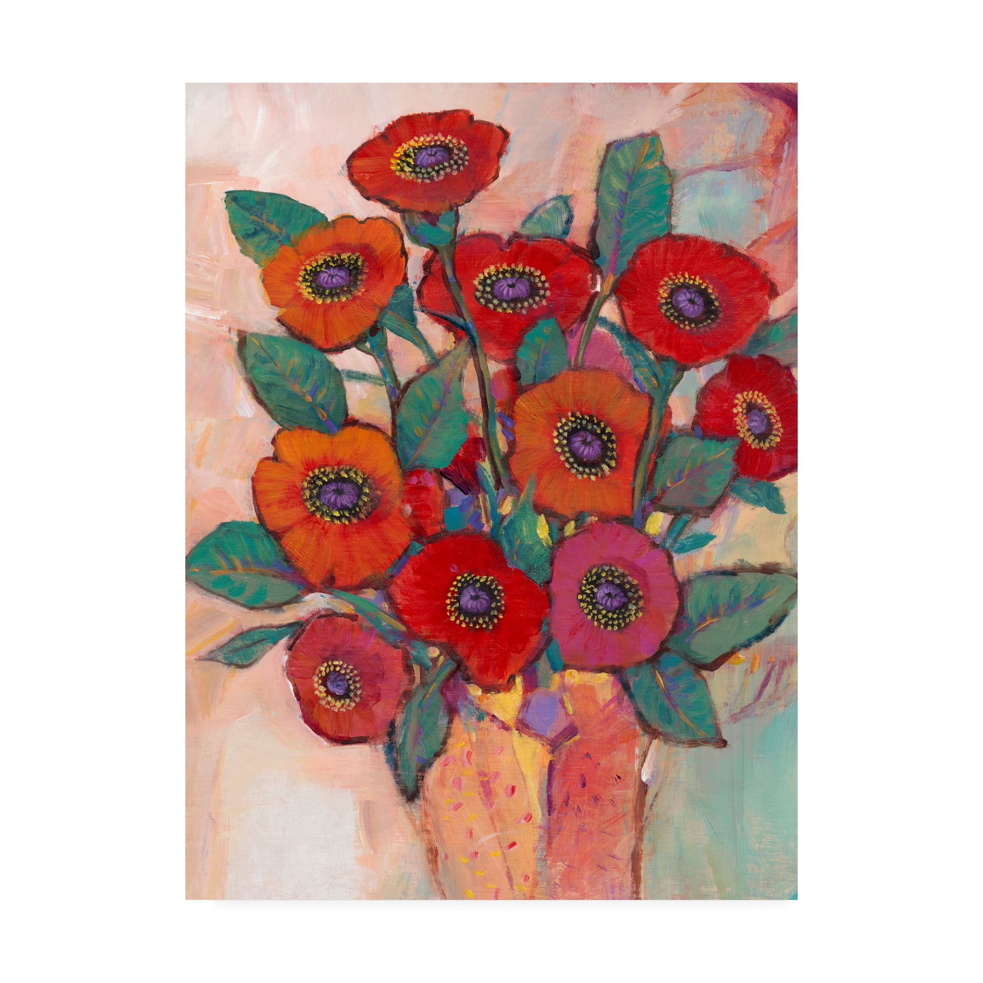 Vibrant Red and Orange Floral Canvas Art, 19" x 14"