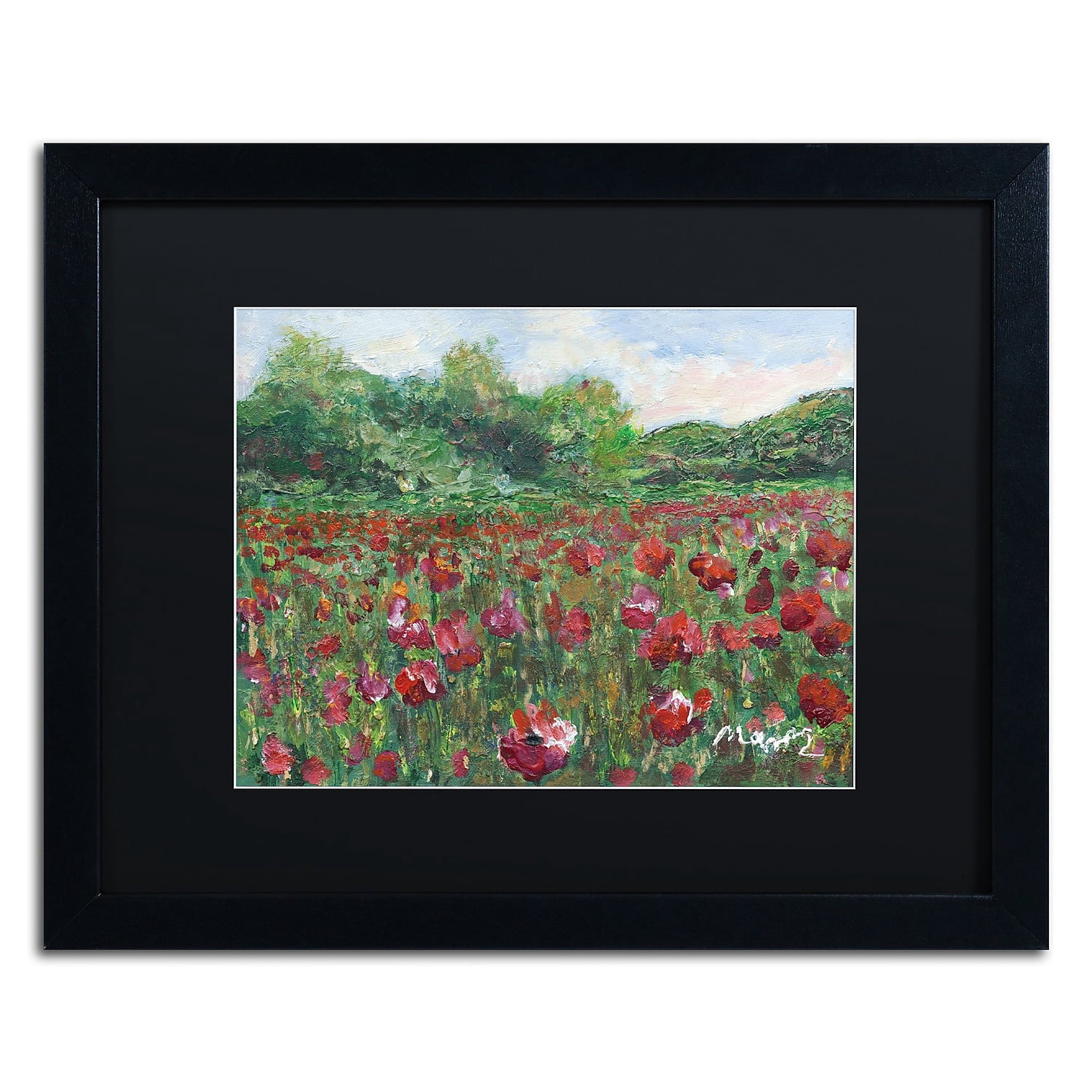 Trademark Fine Art "Poppy Field Wood" Canvas Art by Manor Shadian Black Matte, Black Frame
