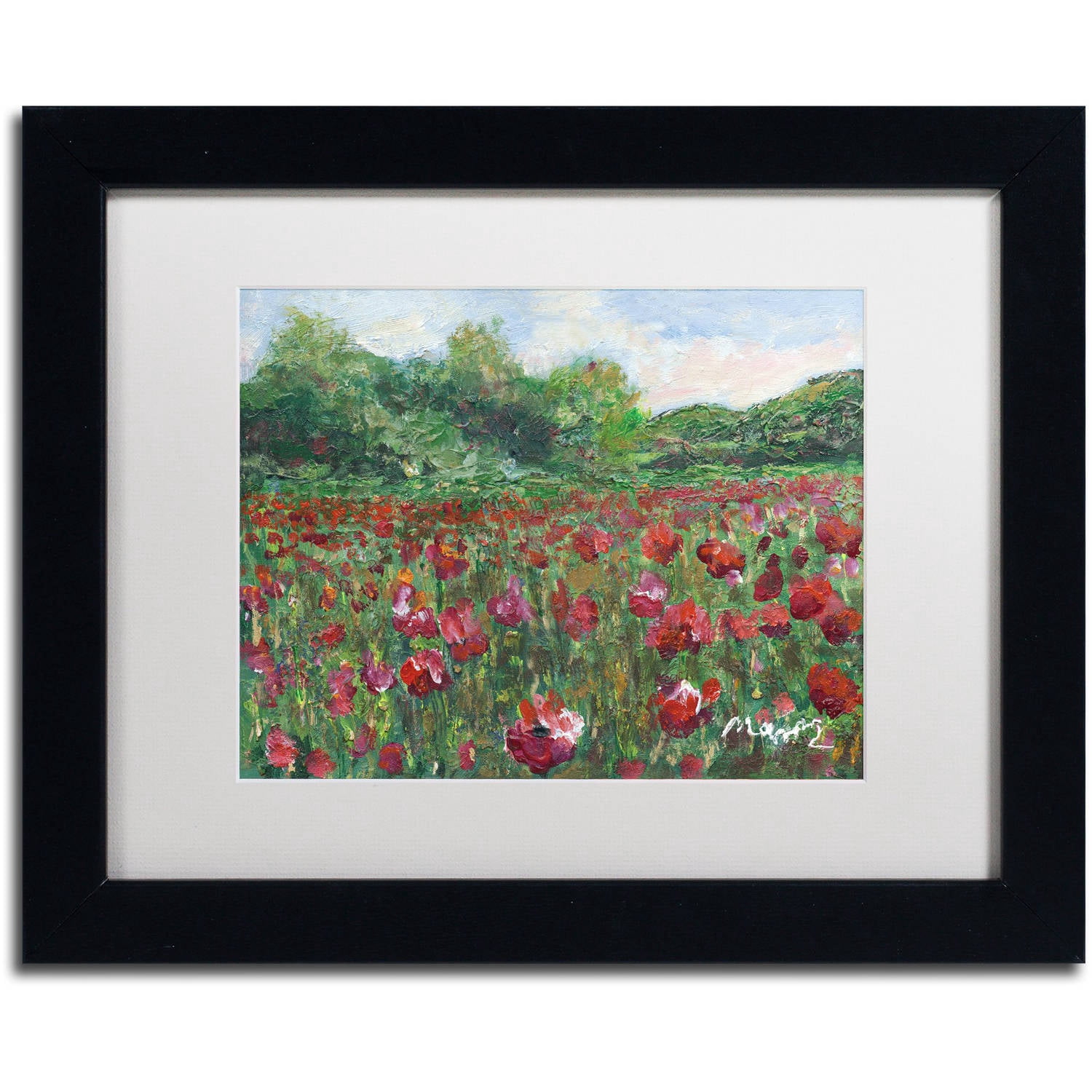 Trademark Fine Art "Poppy Field Wood" Canvas Art by Manor Shadian White Matte, Black Frame