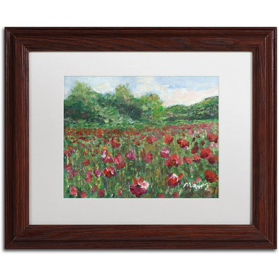 Trademark Fine Art "Poppy Field Wood" Canvas Art by Manor Shadian White Matte, Wood Frame