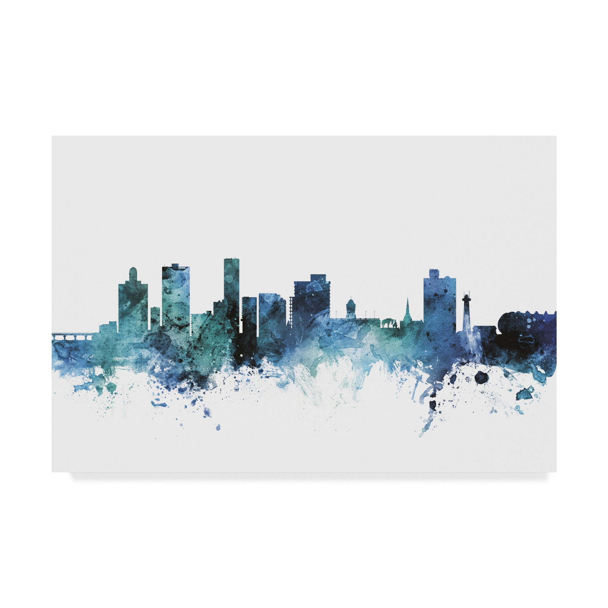 Trademark Fine Art 'Port Elizabeth Blue Teal Skyline' Canvas Art by Michael Tompsett
