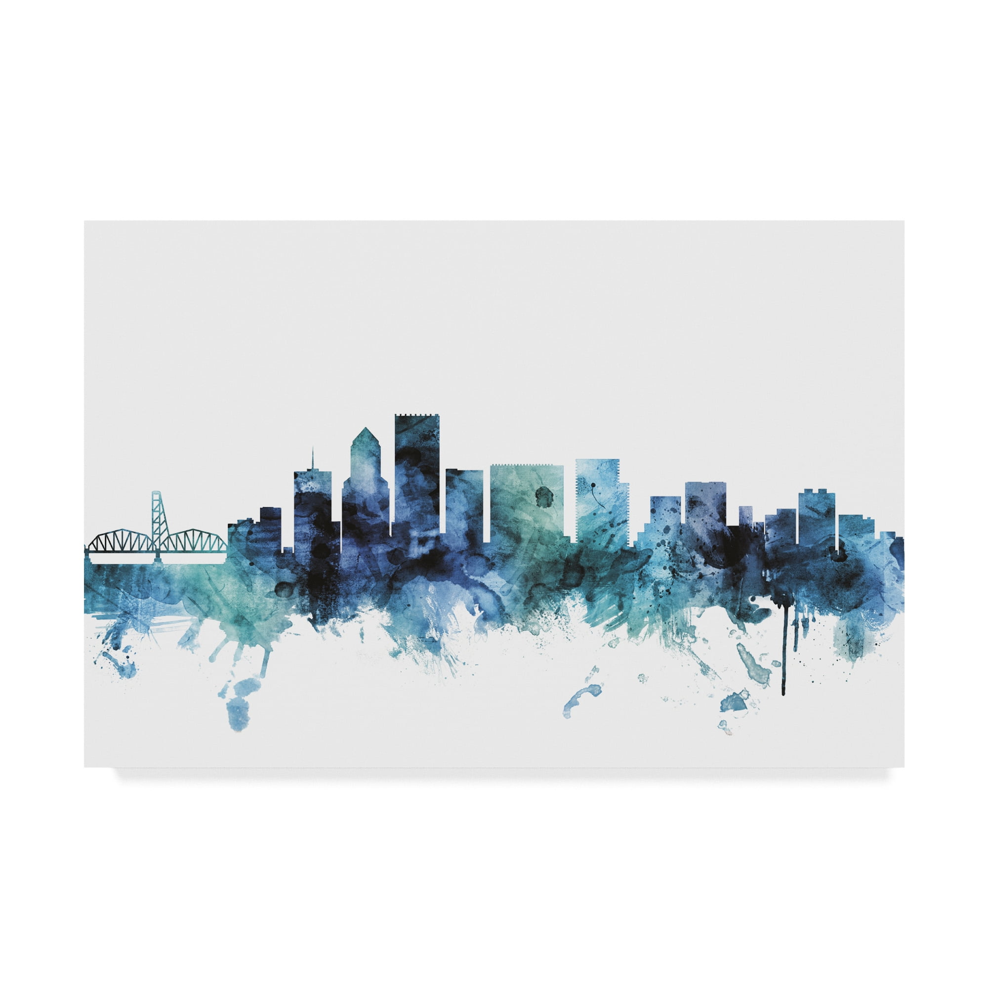 Trademark Fine Art 'Portland Oregon Blue Teal Skyline' Canvas Art by Michael Tompsett
