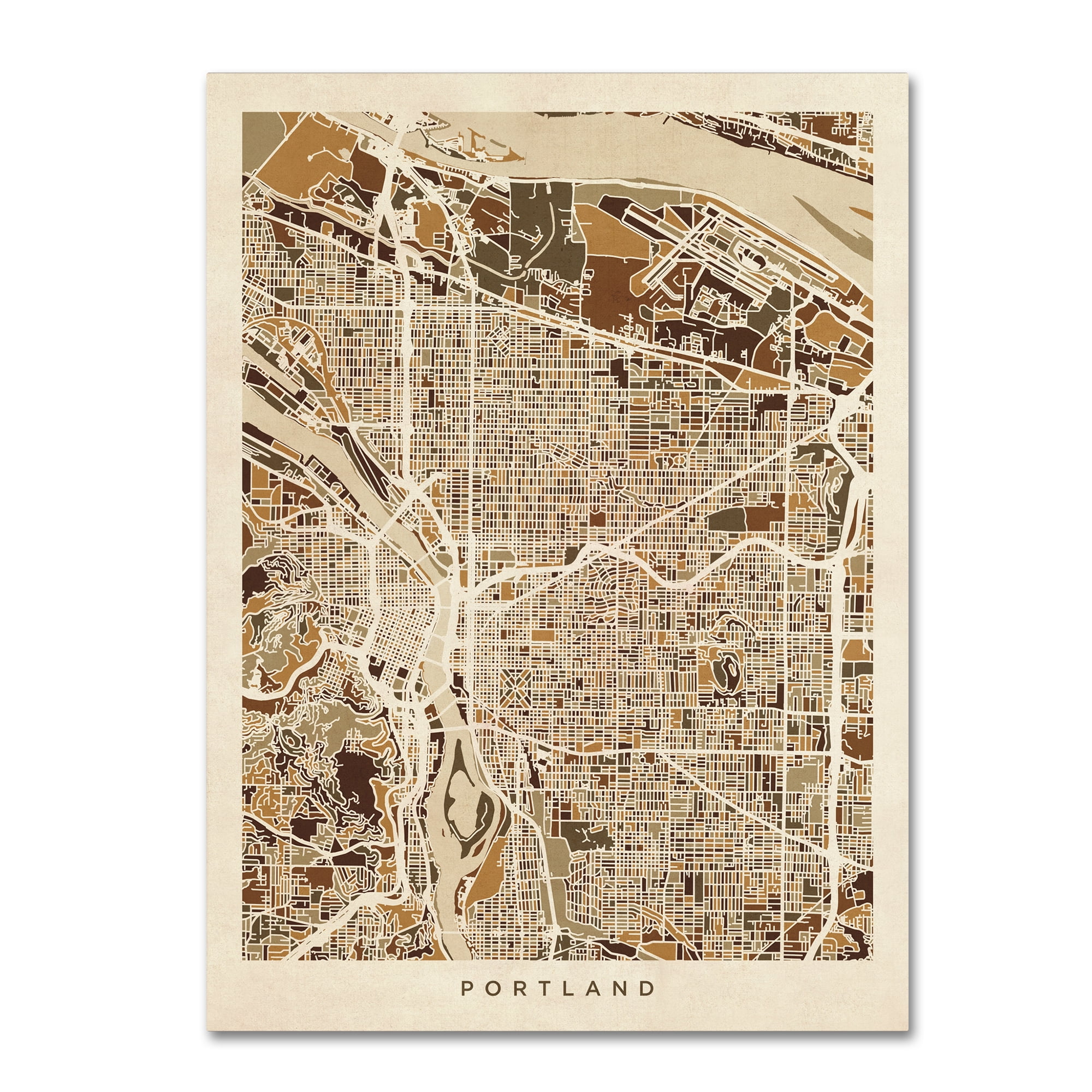 Trademark Fine Art 'Portland Oregon City Street Map II' Canvas Art by Michael Tompsett