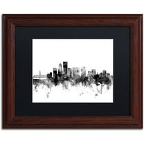 Trademark Fine Art "Portland Oregon Skyline B&W" Canvas Art by Michael Tompsett, Black Matte, Wood Frame