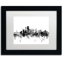 Trademark Fine Art "Portland Oregon Skyline B&W" Canvas Art by Michael Tompsett, White Matte, Black Frame