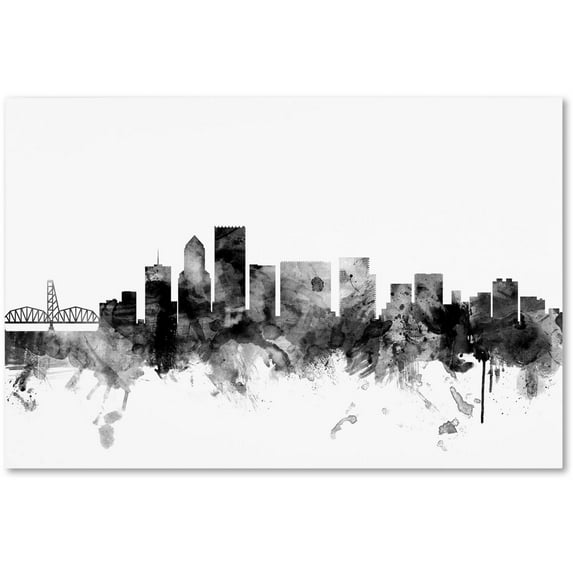 Trademark Fine Art "Portland Oregon Skyline B&W" Canvas Art by Michael Tompsett