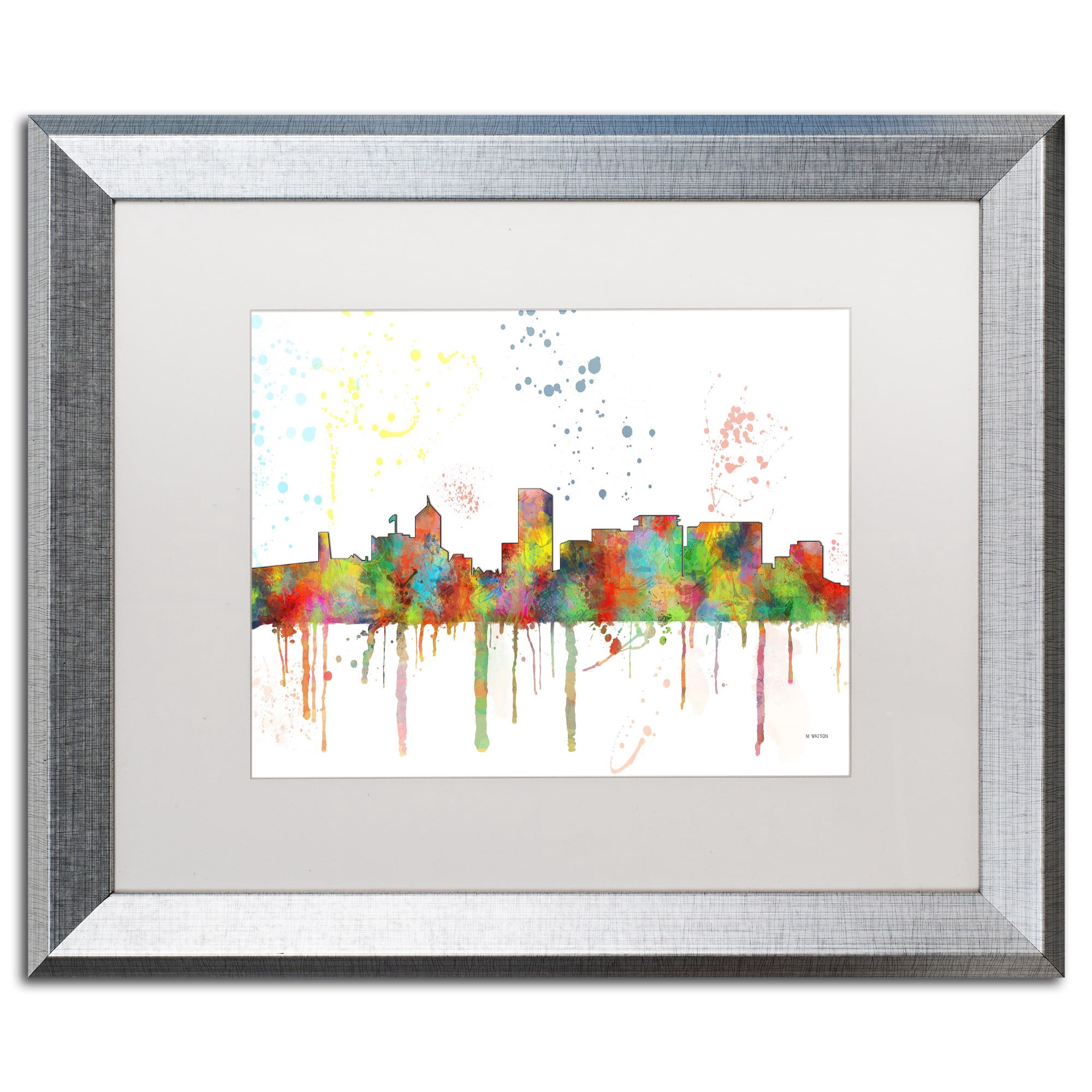Trademark Fine Art "Portland Oregon Skyline Mclr-1" Canvas Art by Marlene Watson, White Matte, Silver Frame