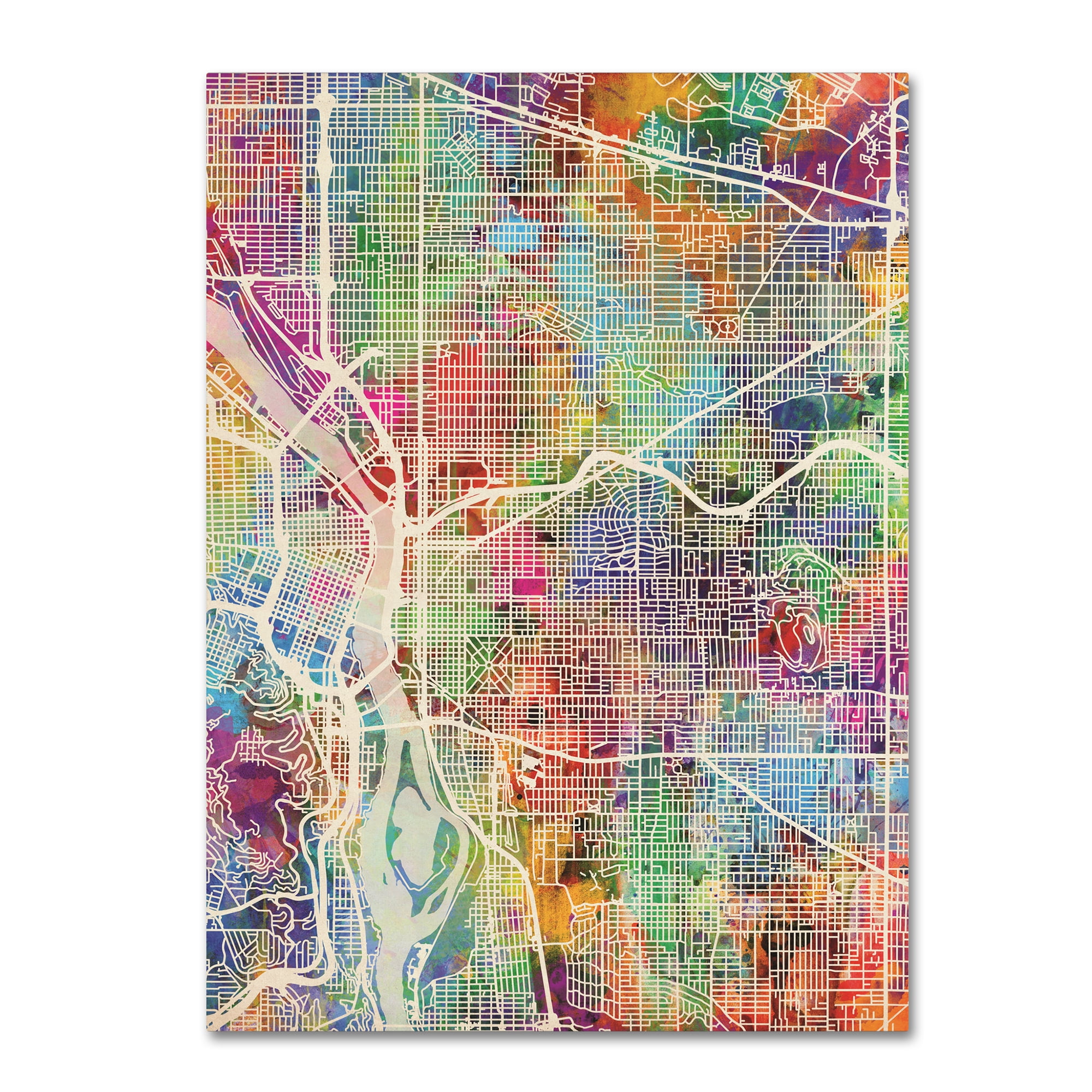 Trademark Fine Art 'Portland Oregon Street Map' Canvas Art by Michael Tompsett