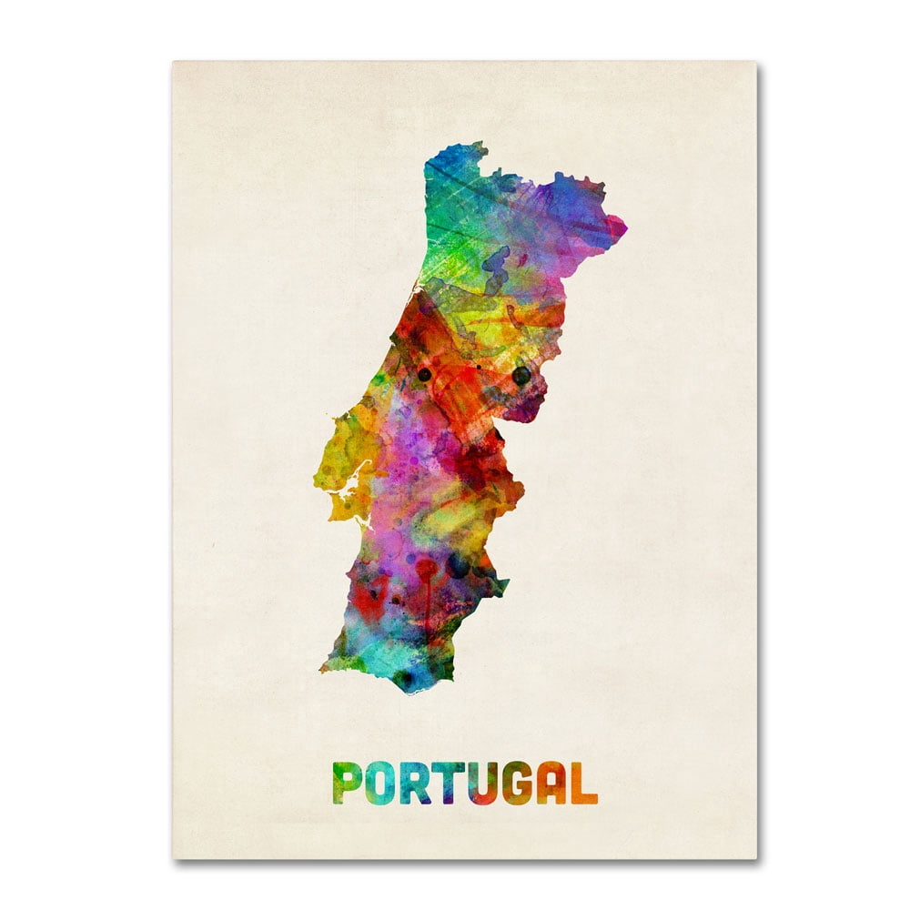 Trademark Fine Art "Portugal Watercolor Map" Canvas Art by Michael Tompsett