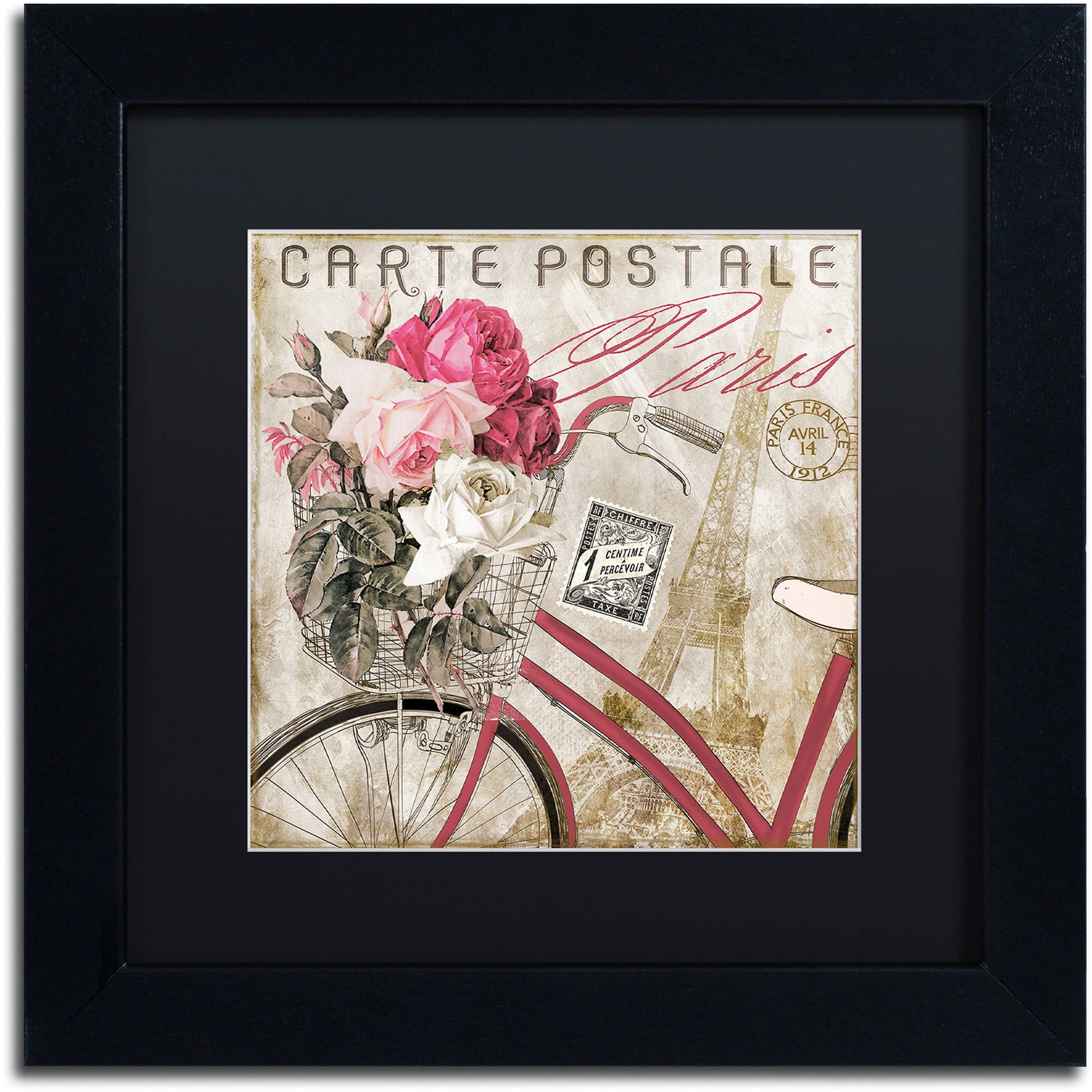 Trademark Fine Art "Postale Paris I" Canvas Art by Color Bakery Black Matte, Black Frame