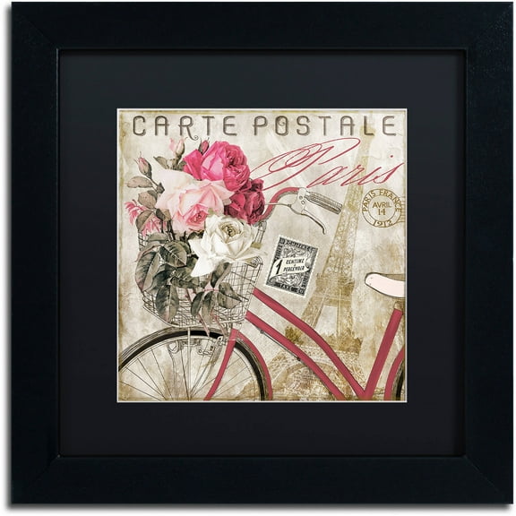 Trademark Fine Art "Postale Paris I" Canvas Art by Color Bakery Black Matte, Black Frame