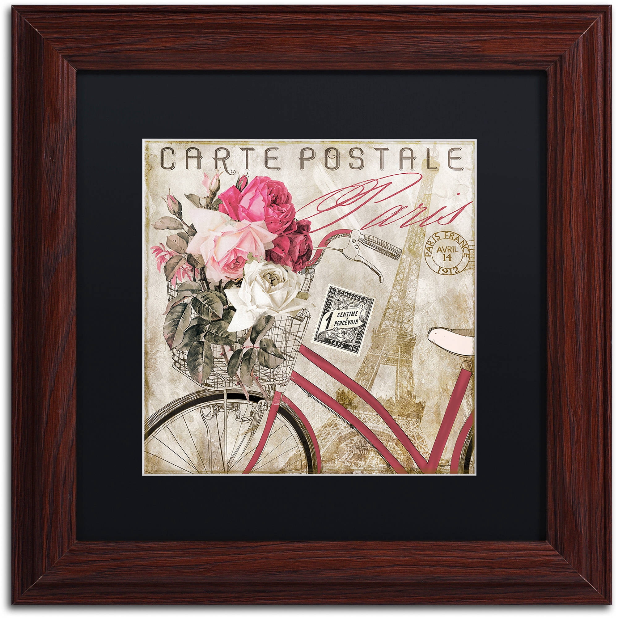 Trademark Fine Art "Postale Paris I" Canvas Art by Color Bakery Black Matte, Wood Frame