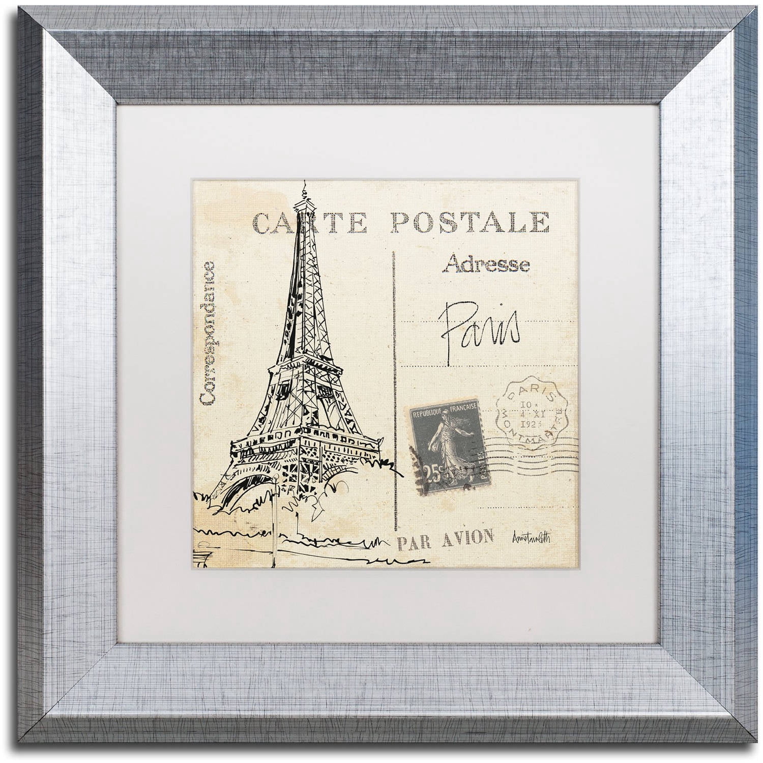 Trademark Fine Art "Postcard Sketches III" Canvas Art by Anne Tavoletti White Matte, Silver Frame