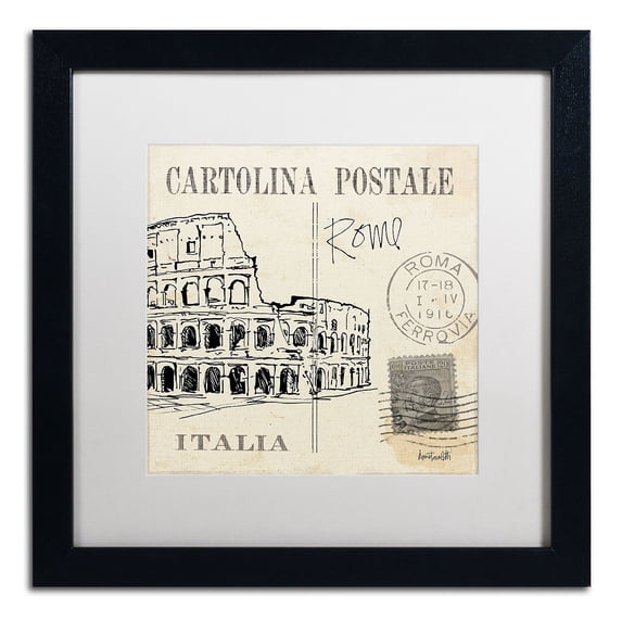 Trademark Fine Art "Postcard Sketches IV" Canvas Art by Anne Tavoletti, White Matte, Black Frame
