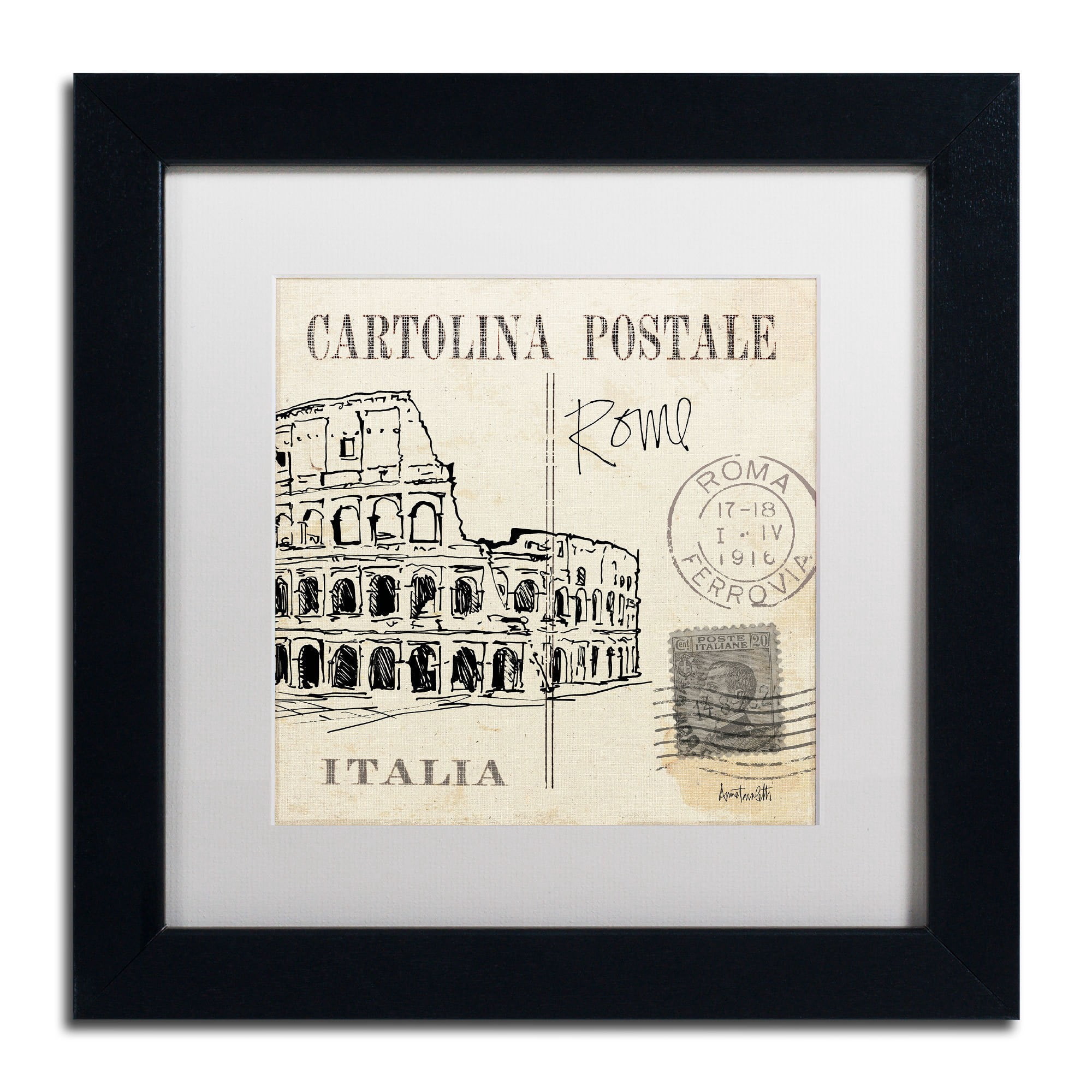 Trademark Fine Art "Postcard Sketches IV" Canvas Art by Anne Tavoletti, White Matte, Black Frame