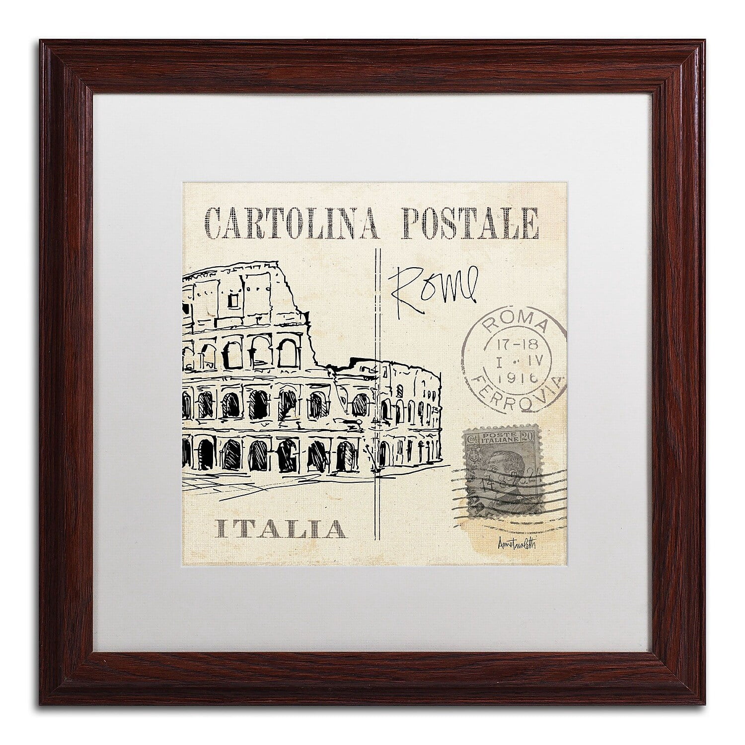 Trademark Fine Art "Postcard Sketches IV" Canvas Art by Anne Tavoletti, White Matte, Wood Frame