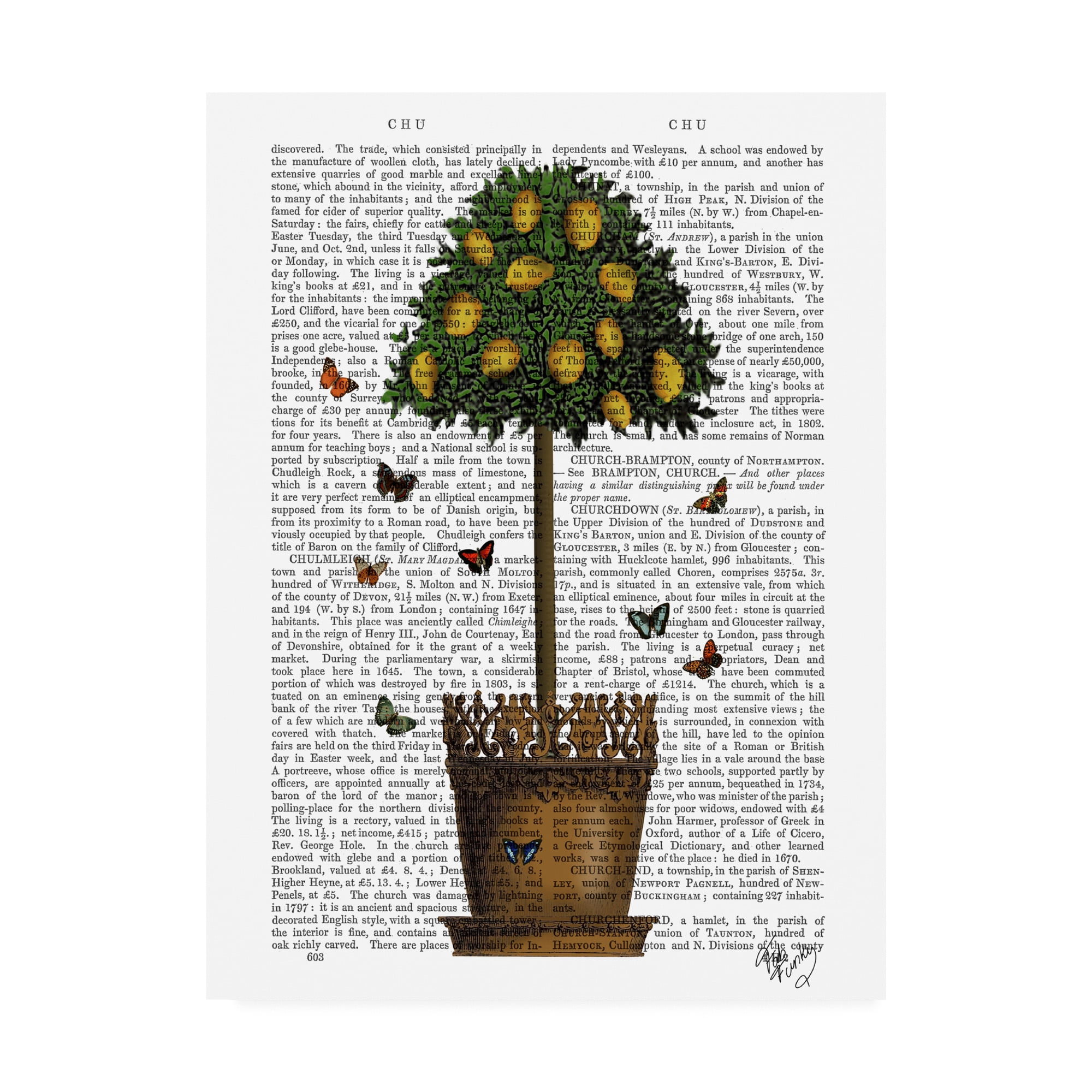Potted Lemon Tree Gallery-Wrapped Canvas Art in Brown and Green